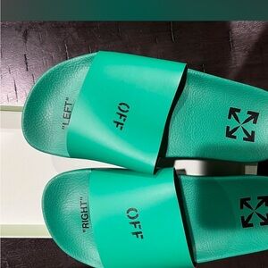 Off-White Turquoise Green Logo Slide Sandals